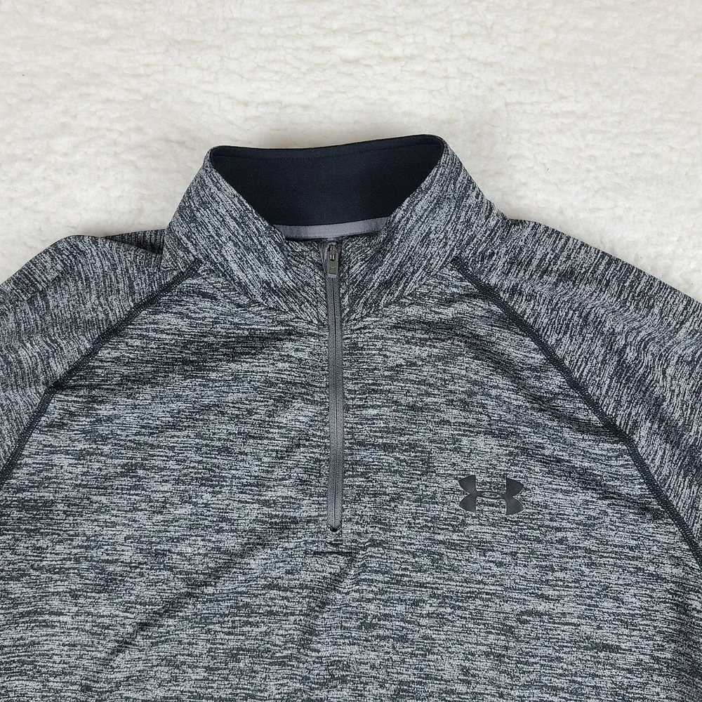 Under Armour Sweater Mens Medium Black Gray Heathered Loose Heatgear Performance